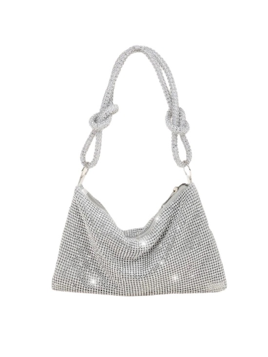Handbags - Silver Crystal Mesh Shoulder Bag